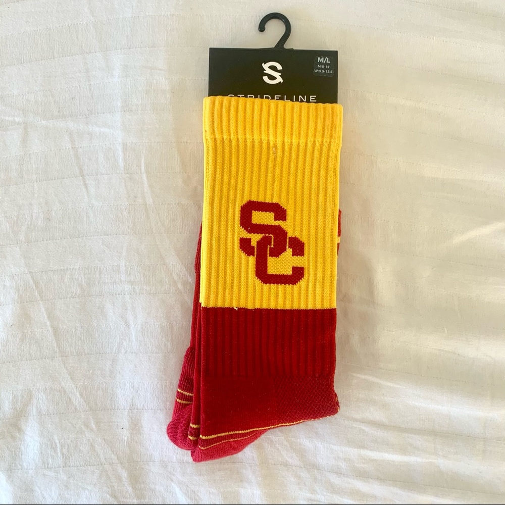 NWT Strideline Cardinal & Gold USC Trojans Calf Length Socks M